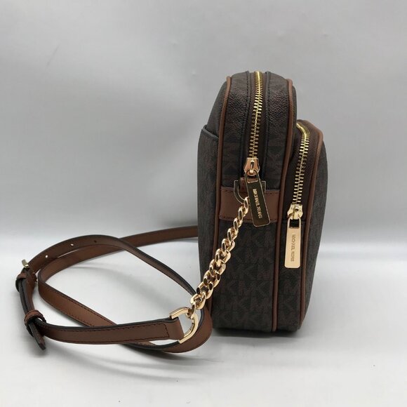Michael Kors Brown Monogram Canvas Jet Set Travel Crossbody Bag - Picture 3 of 10